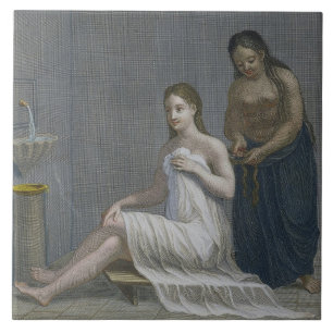 Turkish Girl, having her hair braided in the baths Ceramic Tile