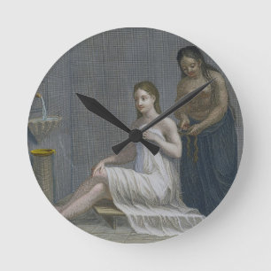 Turkish Girl, having her hair braided in the baths Round Clock