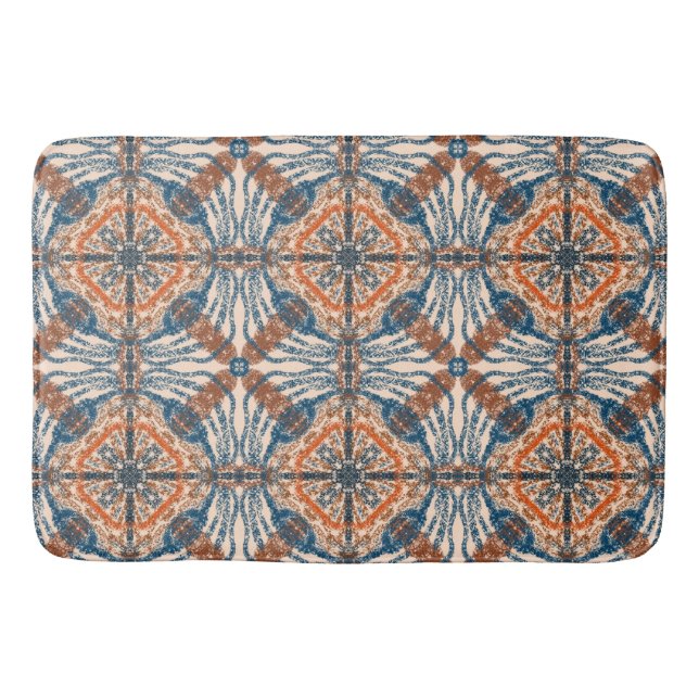 Turkish Inspired: Textured Navy & Terracotta Bath Mat (Front)