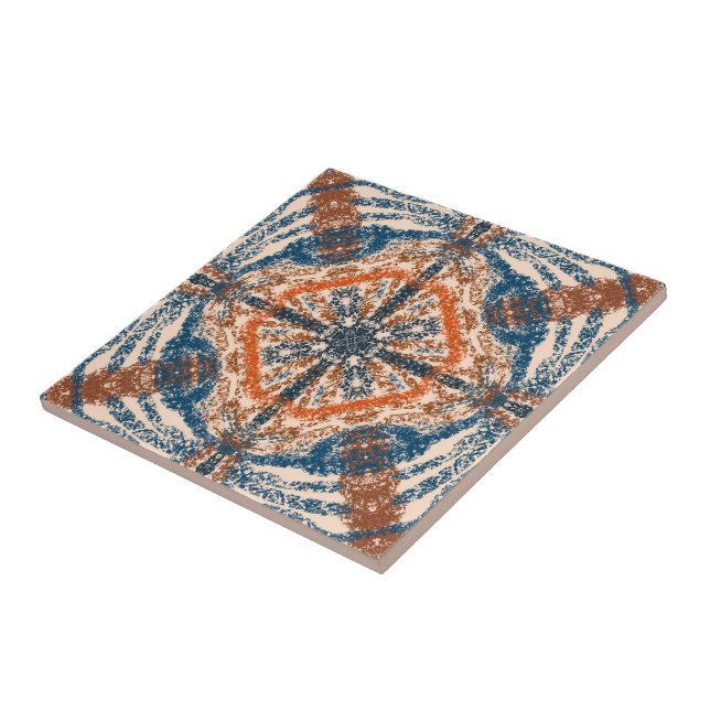 Turkish Inspired: Textured Navy & Terracotta Ceramic Tile (Side)