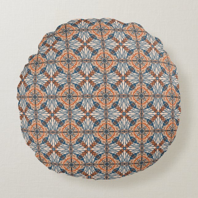 Turkish Inspired: Textured Navy & Terracotta Round Cushion (Front)