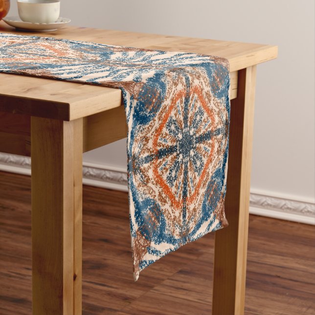 Turkish Inspired: Textured Navy & Terracotta Short Table Runner (In Situ)