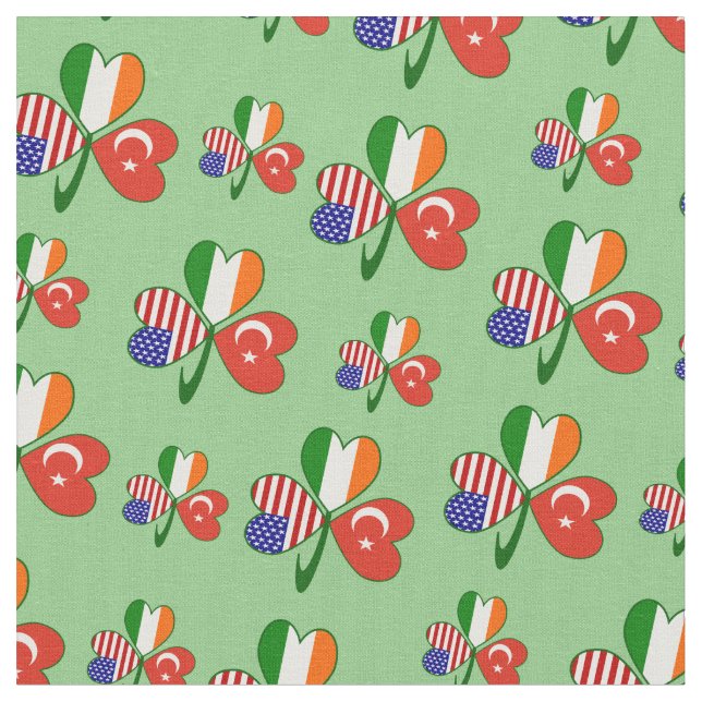 Turkish Irish American Flags Shamrock Personalised Fabric (Close Up)