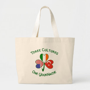 Turkish Irish American Flags Shamrock Personalised Large Tote Bag