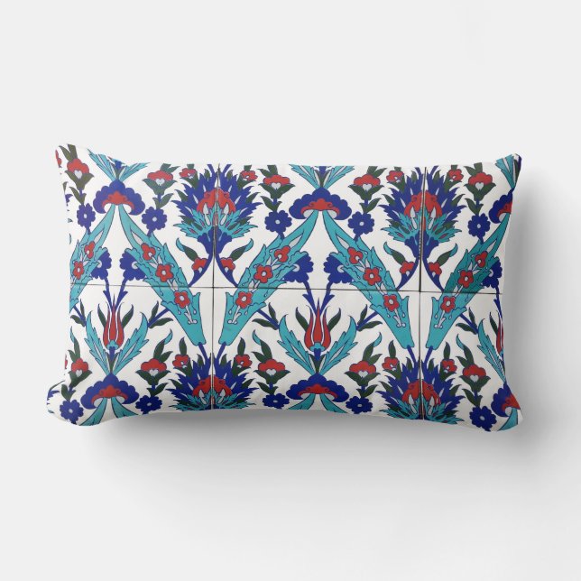 Turkish Iznik Floral Pattern Lumbar Cushion (Front)