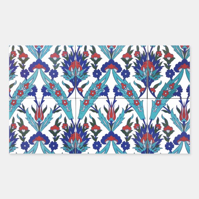 Turkish Iznik Floral Pattern Rectangular Sticker (Front)