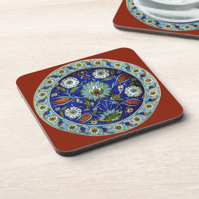 Turkish Iznik Floral Pattern Tabletop Bartop Coaster (Left Side)