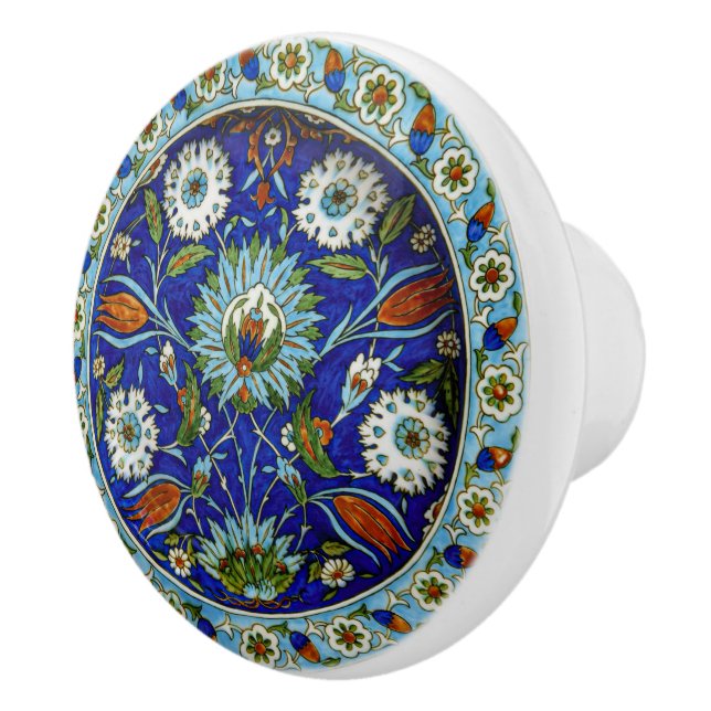 Turkish Iznik Symmetrical Flower Motif Drawer Ceramic Knob (Right)