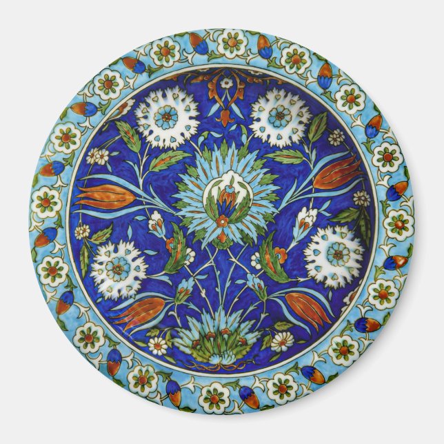 Turkish Iznik Symmetrical Flower Motif Pattern Magnet (Front)