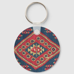 Turkish Kilim Carpet Rug Antique Red Blue Key Ring