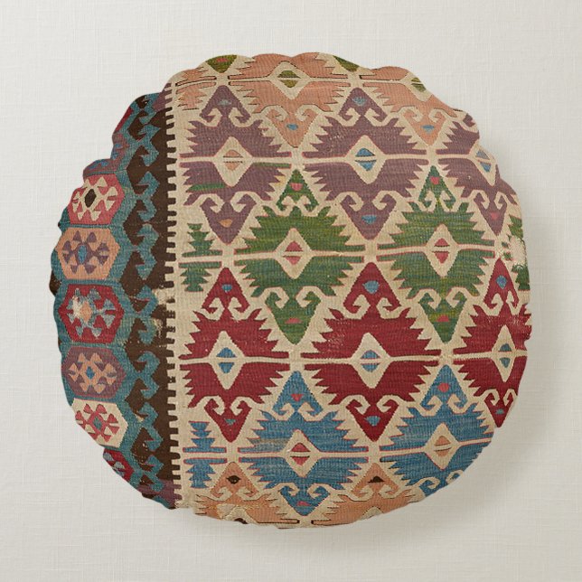 Turkish Kilim Carpet Rug Round Cushion (Front)