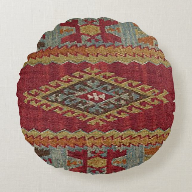 Turkish Kilim Carpet Rug Round Cushion (Front)