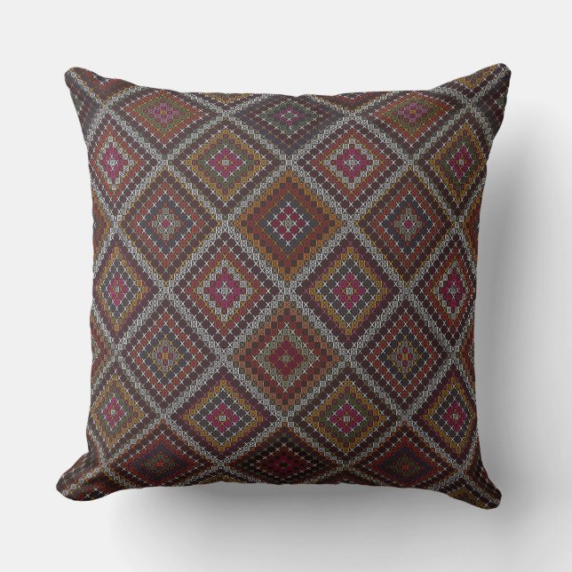 Turkish Kilim Colourful Tribal Mosaic Cushion (Front)