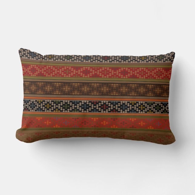 Turkish Kilim Pattern Colourful Tribal Lumbar Cushion (Front)