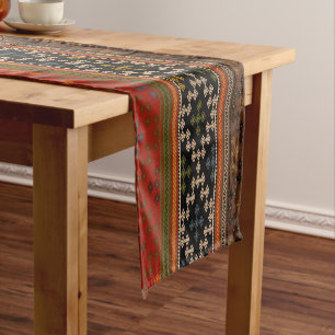 Turkish Kilim Pattern Colourful Tribal Short Table Runner
