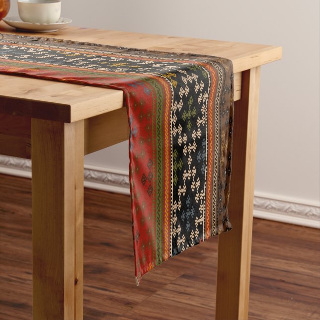 Turkish Kilim Pattern Colourful Tribal Short Table Runner (In Situ)