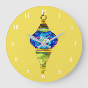 Turkish lamps blue mosaic watercolor art large clock