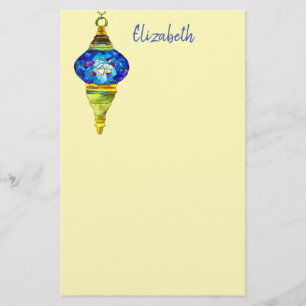 Turkish lamps blue mosaic watercolor art stationery