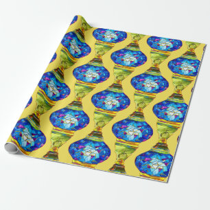 Turkish lamps blue mosaic watercolor art wrapping paper