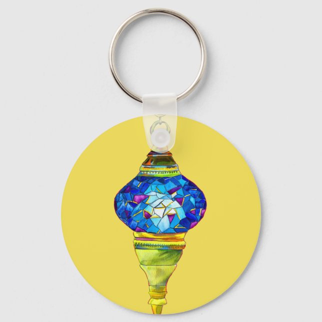 Turkish lamps mosaic art watercolor key ring (Front)