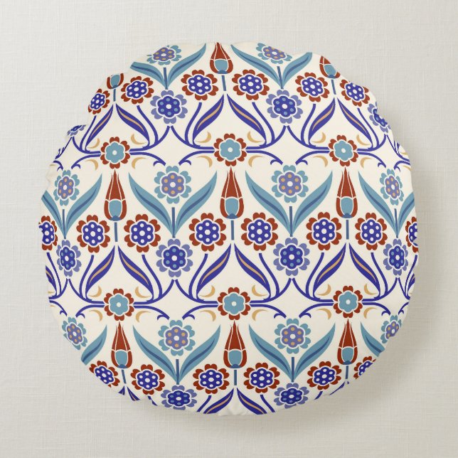 Turkish Mosaic: Colourful Seamless Pattern Round Cushion (Front)
