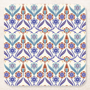 Turkish Mosaic: Colourful Seamless Pattern Square Paper Coaster