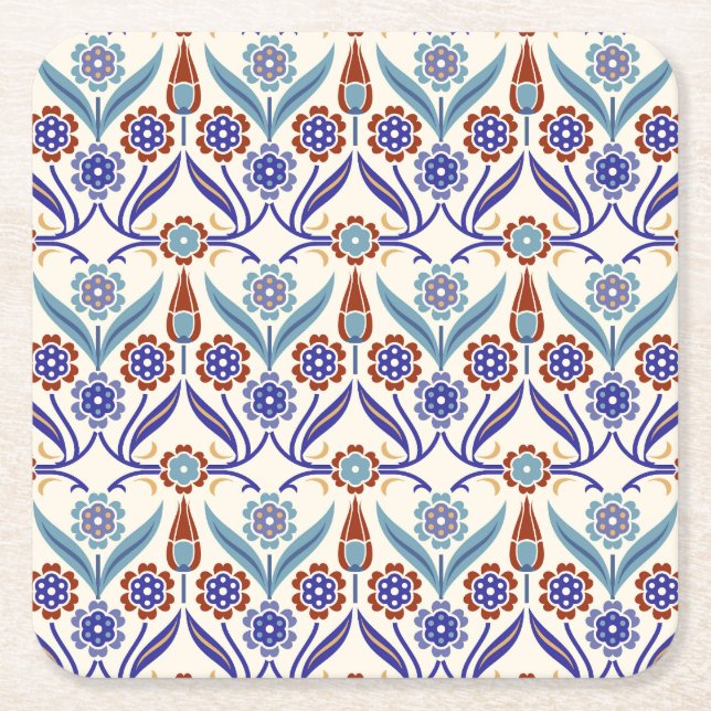 Turkish Mosaic: Colourful Seamless Pattern Square Paper Coaster (Front)