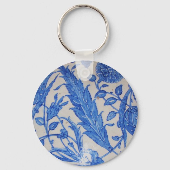 Turkish Ottoman Blue and White ceramic tile Key Ring (Front)