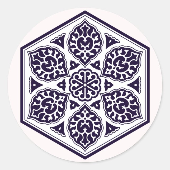 Turkish Ottoman Empire Blue White Geometric Art Classic Round Sticker (Front)
