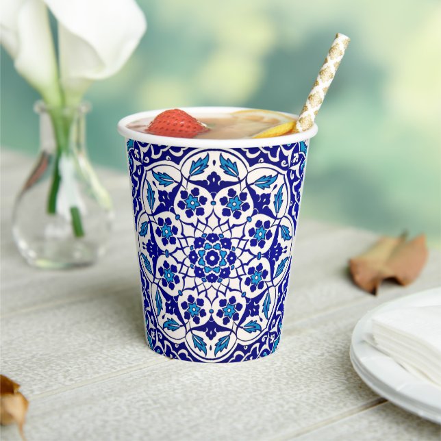 Turkish Ottoman Iznik Indigo Party Tableware Paper Cups (Insitu)