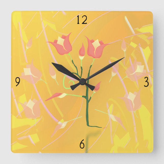 Turkish Poppy Square Wall Clock (Front)