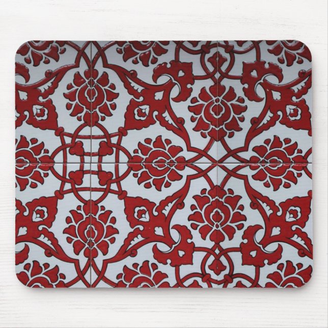 Turkish Red Ceramic Floral Mouse Pad (Front)