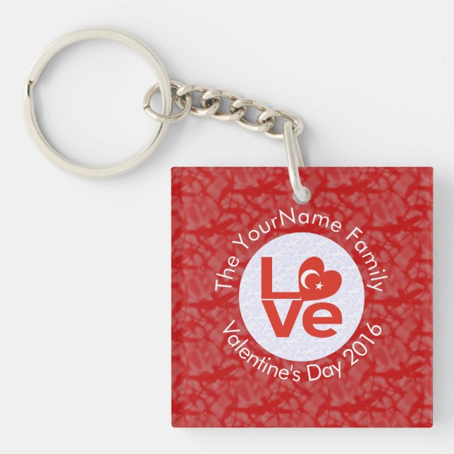 Turkish Red LOVE Flag Personalised  Key Ring (Front)