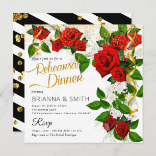 Turkish Roses Rehearsal Dinner Calligraphy Invitation