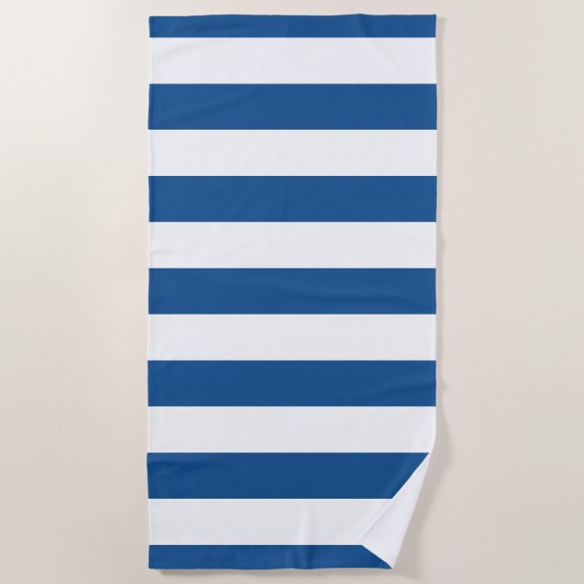 Turkish Sea Blue White Striped Pattern Beach Towel (Front)