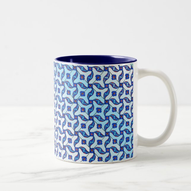 Turkish Tile Blue Spiral Micro Pattern Two-Tone Coffee Mug (Right)