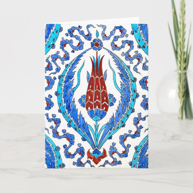 Turkish tile with red tulip Greeting Card (Front)