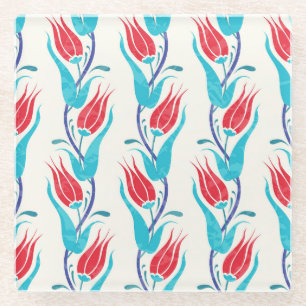 Turkish Tulips: Traditional Seamless Motif. Glass Coaster