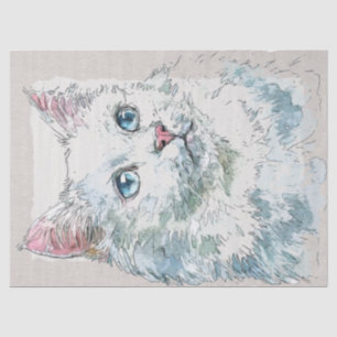 Turkish Van Cat Breed Watercolor Sketch Tissue Paper