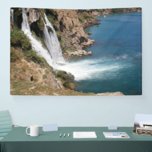 Turkish waterfall Duden with Mediterranean sea Banner