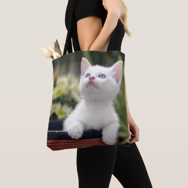 Turkish White Kitten Tote Bag (Close Up)