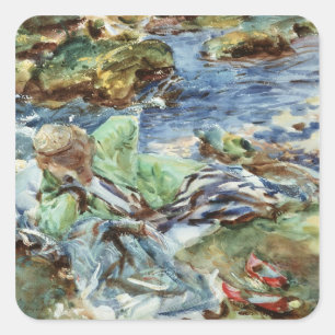 Turkish Woman by a Stream Square Sticker