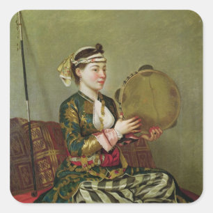 Turkish Woman with a Tambourine Square Sticker