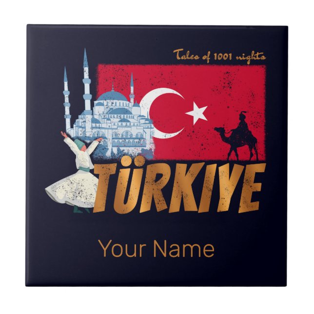 Türkiye Istanbul Vintage Flag Turkey Souvenir Ceramic Tile (Front)