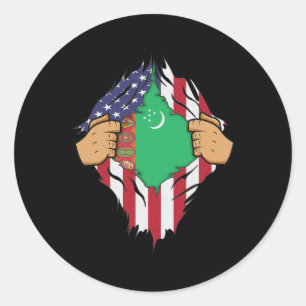 Turkmen Flag Turkmenistan Men Women Kids Gift Classic Round Sticker
