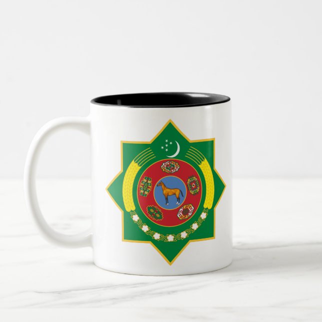 turkmenistan emblem Two-Tone coffee mug (Left)