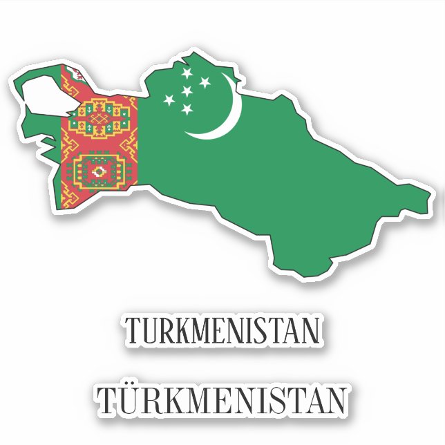 Turkmenistan Flag Charming Patriotic Map (Front)