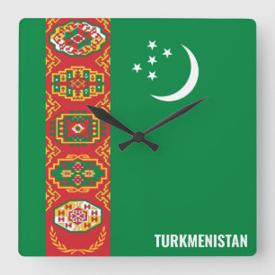 Turkmenistan Flag Dazzling Patriotic Square Wall Clock