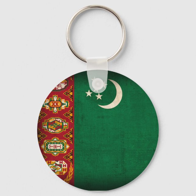 Turkmenistan Flag Distressed Keychain (Front)