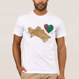 Turkmenistan Flag Heart and Map T-Shirt